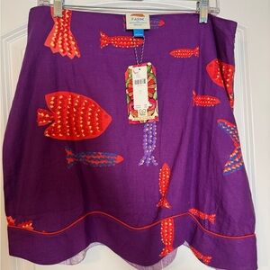 FARM Rio Purple Mini Skirt with Red Fish Print